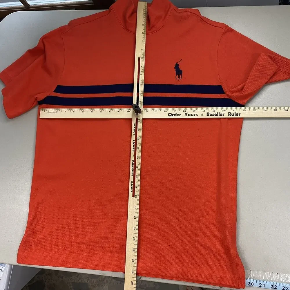 Polo Ralph Lauren Polo Shirt Mens Large Big Pony Quarter Zip Stripe Rugby Orange